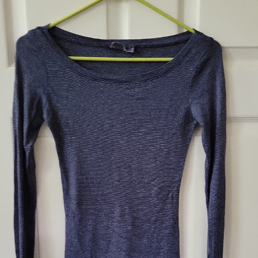 Michael Stars Blue Ribbed Fitted Long Sleeve Bodysuit